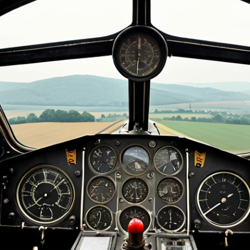 Home 6 **
A vintage cockpit view. Focus on the VOR instrument with needles actively displaying a radial. Outside the window, a hazy Polish countryside with distant rolling hills. The overall feel should be reliable, old-school aviation. Think "classic instrument flight" in Poland.
**