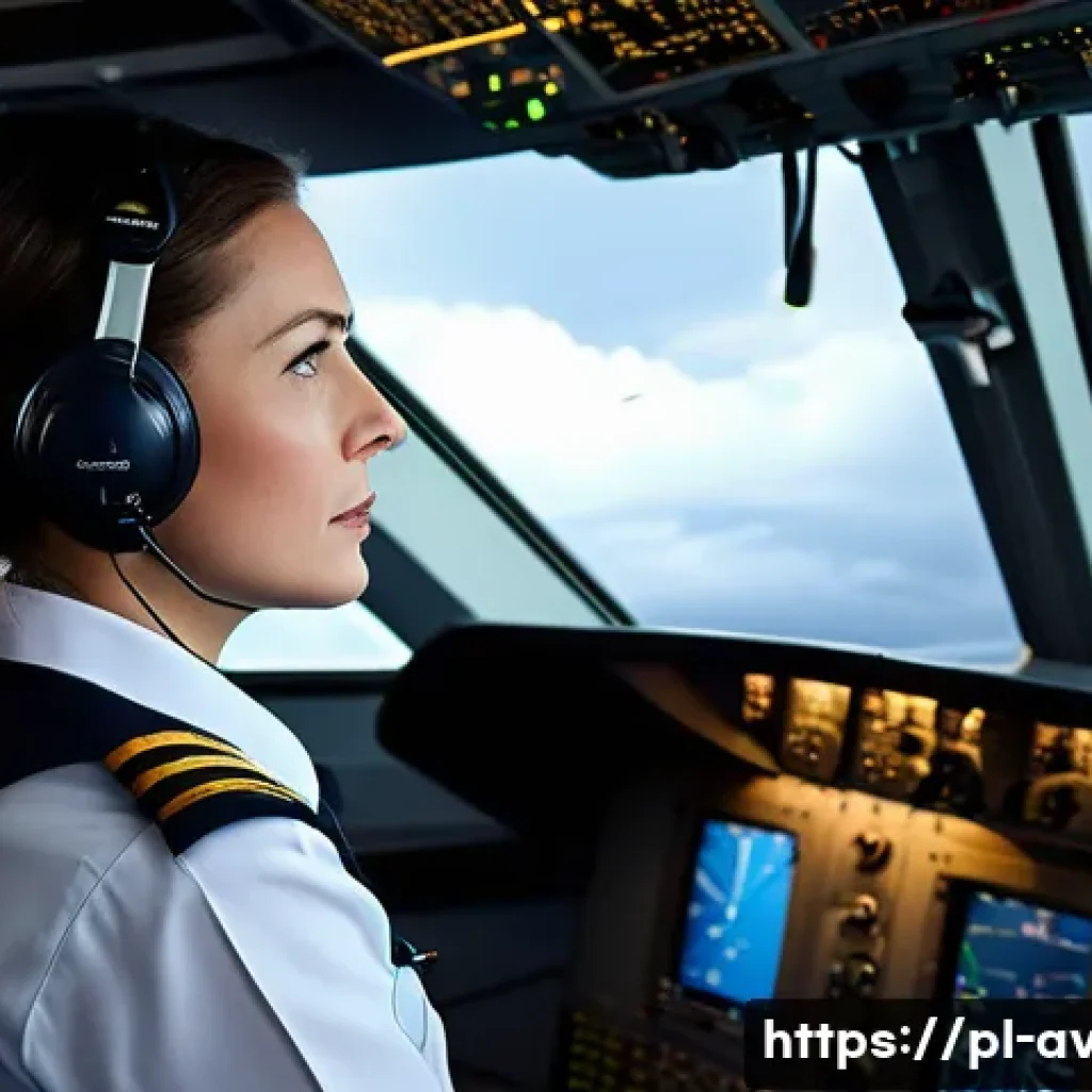 항공기 비상 절차 및 비상 착륙 - **Prompt:** "A highly skilled female pilot in her late 30s, wearing a professional pilot uniform wit...